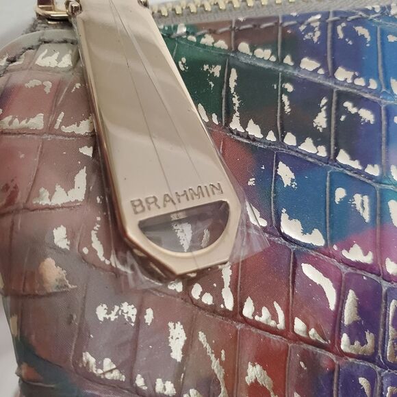 BRAHMIN LARGE Chromatic Melouboure Duxberry Satchel Silver Metallic Leather Deta - Picture 8 of 13